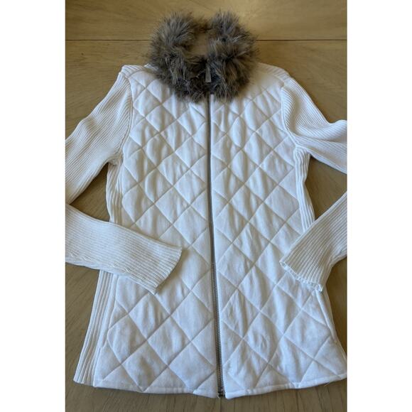 VTG RALPH LAUREN QUILTED FLEECE FUR Collar Hollywood Glam Corporate Ivory RARE M - Picture 13 of 16